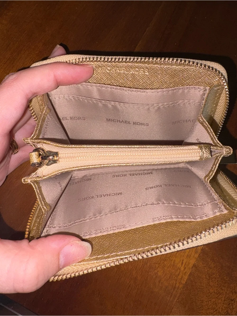 Michael Kors Metallic Rose Gold Pebbled Leather Card Wallet